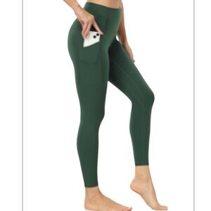 NWT YUNOGA Leggings Sz M Pockets High Waist Tummy Control Yoga Pants 25’ inseam